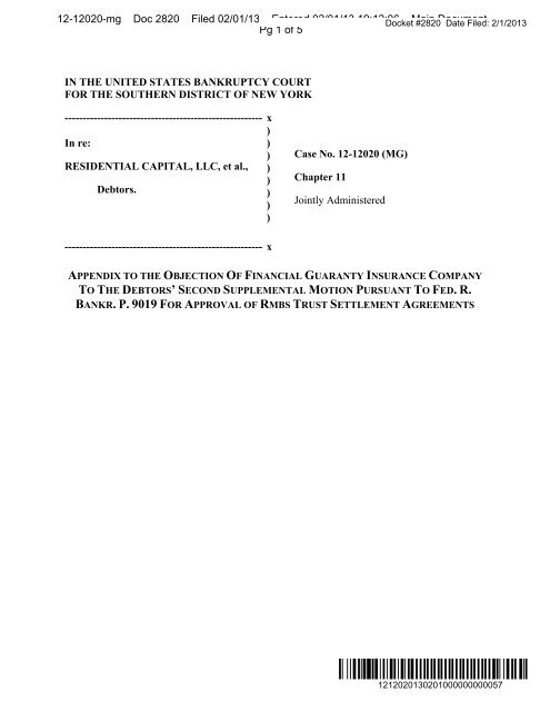 Appendix to the Objection of FGIC - ResCap RMBS Settlement